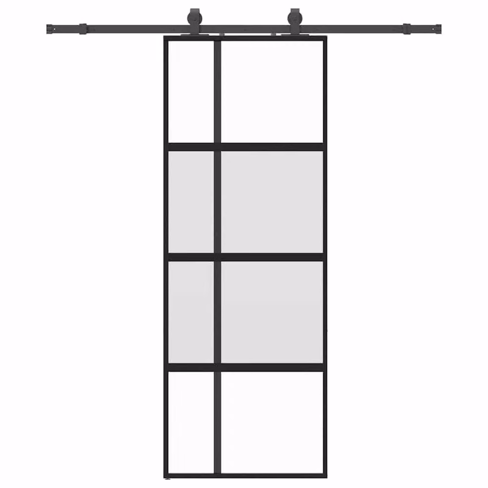 Berkfield Home Modern Black Sliding Glass Door with Hardware Set, W: 76 cm, H: 205 cm – 2
