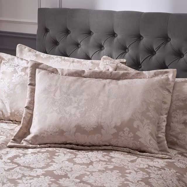 Catherine Lansfield Damask Jacquard Floral Pillow Shams Pair in Gold and Beige – 1