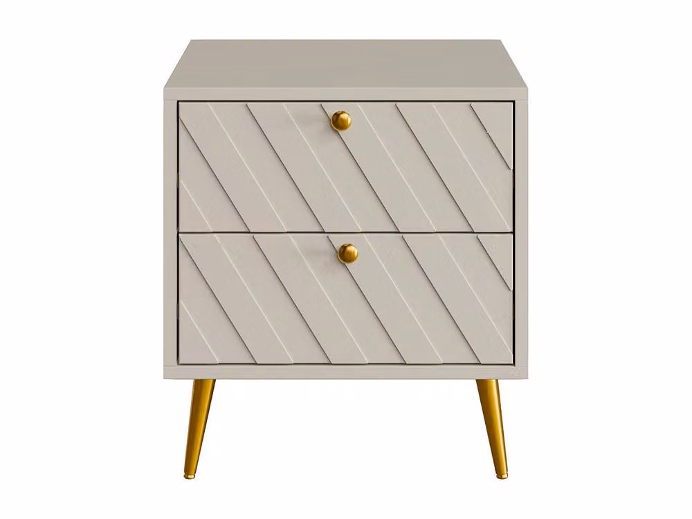 Vente-unique TEODA 2-Drawer Bedside Table in Beige and Gold, W/D/H: 40 x 40 x 49.5 cm – 2