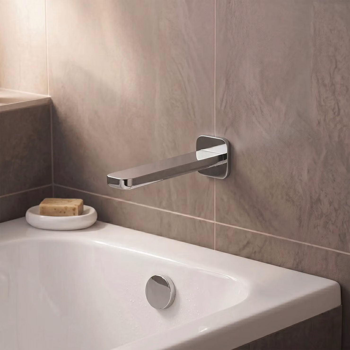 Balterley Contemporary Square Wall Mounted Bath Spout in Chrome Silver, W/D/H: 200 x 50 x 50 mm – 3