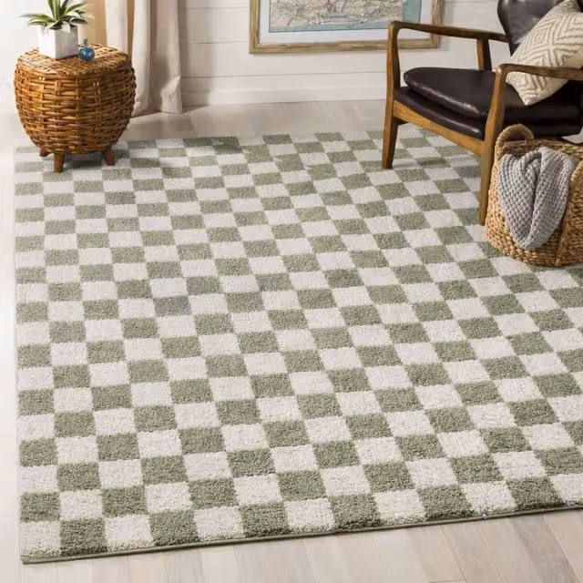 Livabliss Fossay Checkered Shag Washable Rug, Green, W: 160 cm, D: 215 cm – 1