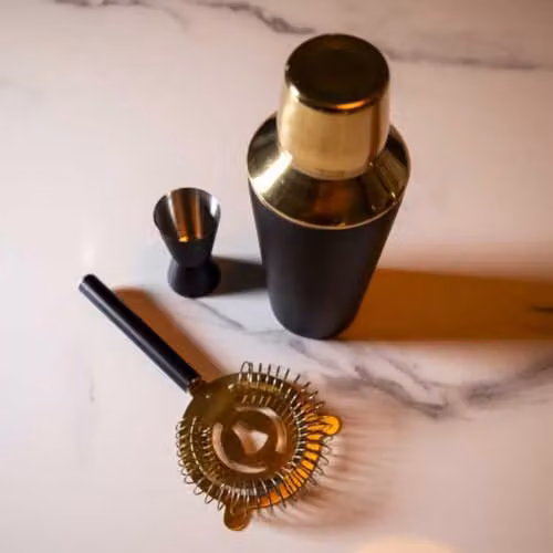 Madison & Mayfair Black and Gold Metal Cocktail Shaker Set – 6