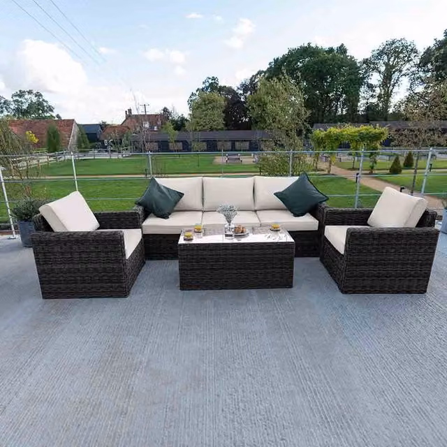 Primrose Living Modern Rattan 5 Seater Sofa Set and Coffee Table in Stone