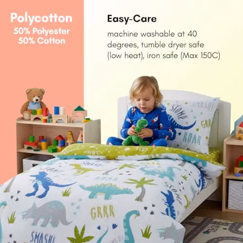 Rapport Home Roarsome Dinosaur Reversible Polycotton Duvet Cover and Pillowcase Set for Children, Multicolour – 2