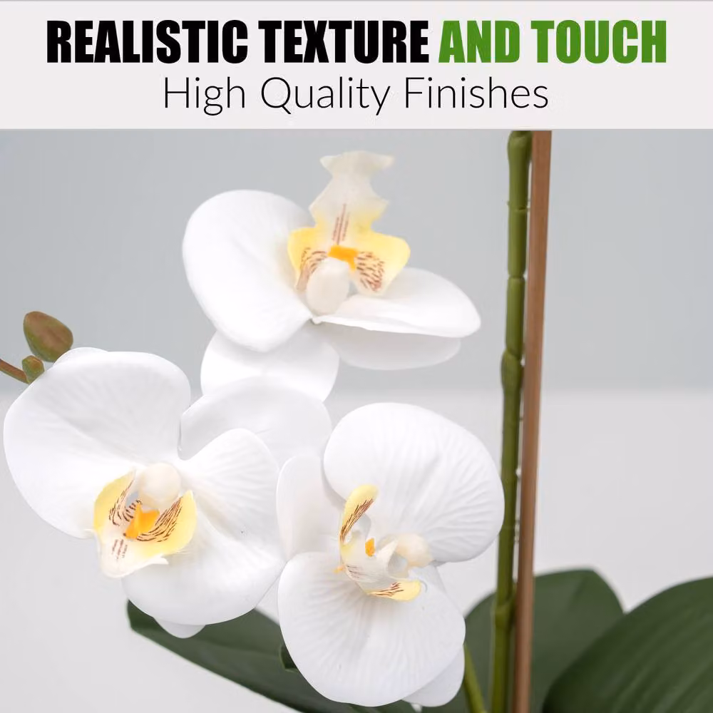 Crystals White Artificial Orchid Plant with Real Touch Petals in a Transparent Pot, Height: 60 cm – 4