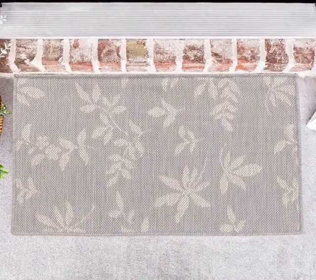 Desire Rugs Modern Floral Machine Woven Waterproof Indoor-Outdoor Rug, Silver, W: 50 cm x D: 50 cm