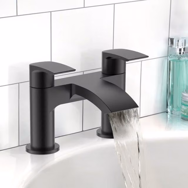 Nes Home Matte Black Contemporary Deck Mounted Waterfall Bath Filler Tap