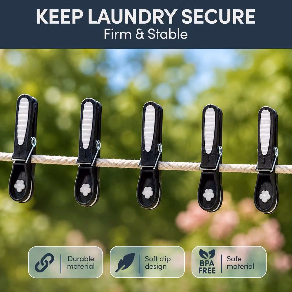 Keplin 24-Pack Laundry Pegs in Black with Metal Spring – 2
