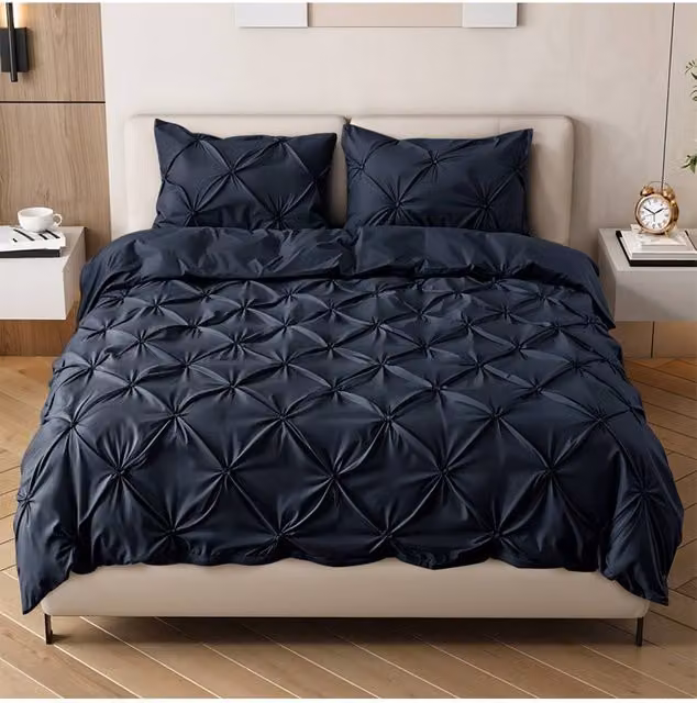 Living and Home Textured Pinch Pleat 3 Piece Duvet Cover and Pillowcase Set in Dark Grey, Single Size (90 x 200 cm) – 1