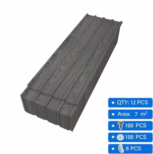 BIRCHTREE 12x Corrugated Steel Metal Roofing Panels in Grey Wood Grain for Sheds, Garages and Carports, W: 129 x H: 45 cm – 2