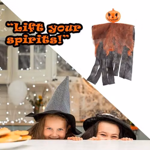 VFM e-Store Hanging Halloween Pumpkin and Ghost Decoration, Orange Textile Figure, Height: 60 cm – 7