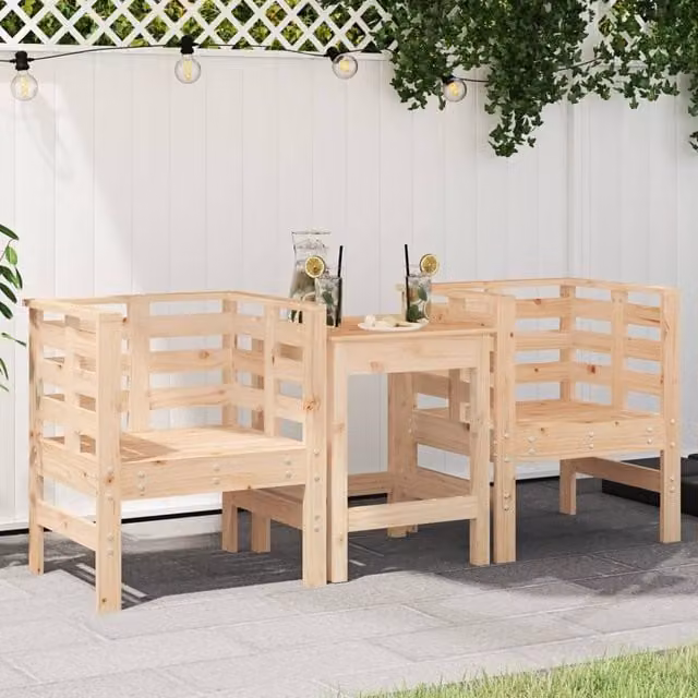 Berkfield Home Set of 2 Rustic Brown Solid Pine Garden Chairs, W: 61.5 cm, D: 53 cm, H: 71 cm