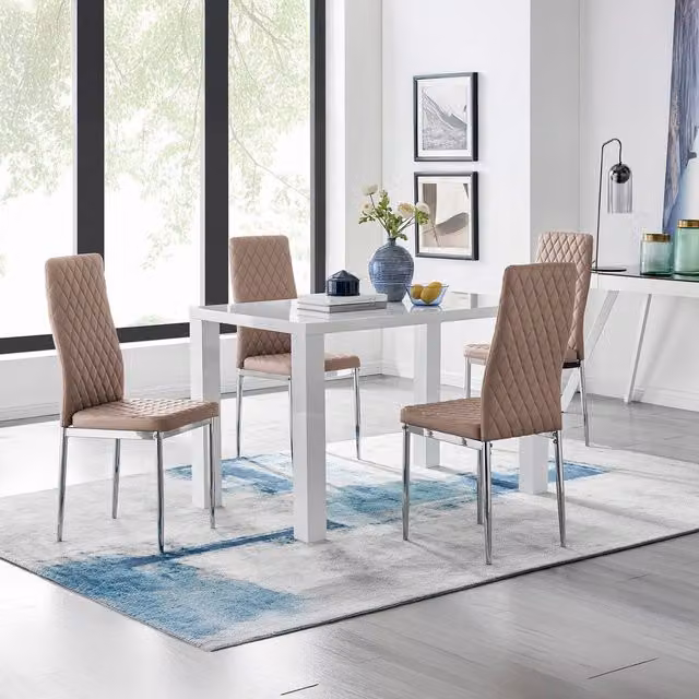 FurnitureboxUK Pivero Modern High Gloss Rectangular Dining Table and 4 Milan Chairs Set in Cappuccino