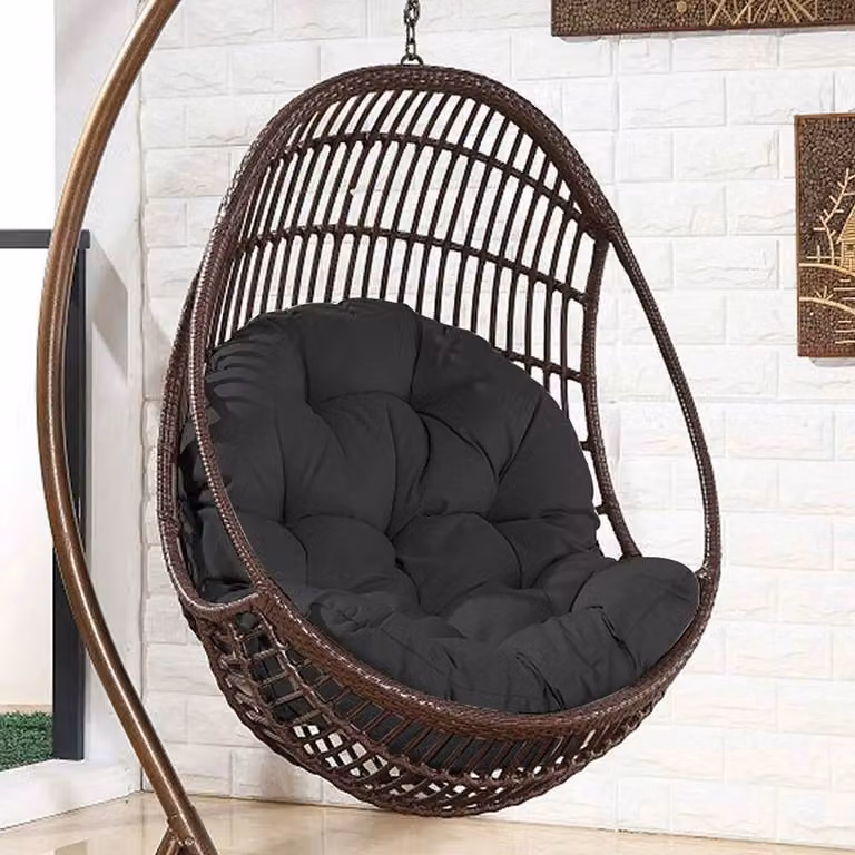 NESTLUNE Large U Shaped Black Polyester Seat Pad for Hanging Egg Chairs, W/D/H: 190 x 100 x 15 cm