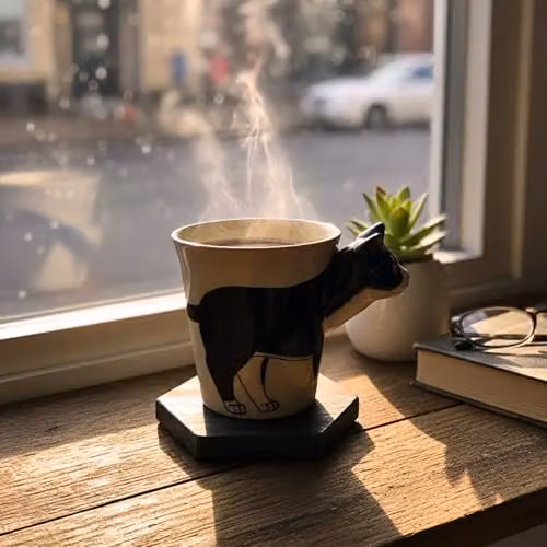 Handmade Ceramic Black Cat Design Mug in Black and White with 3D Cat Handle – 7