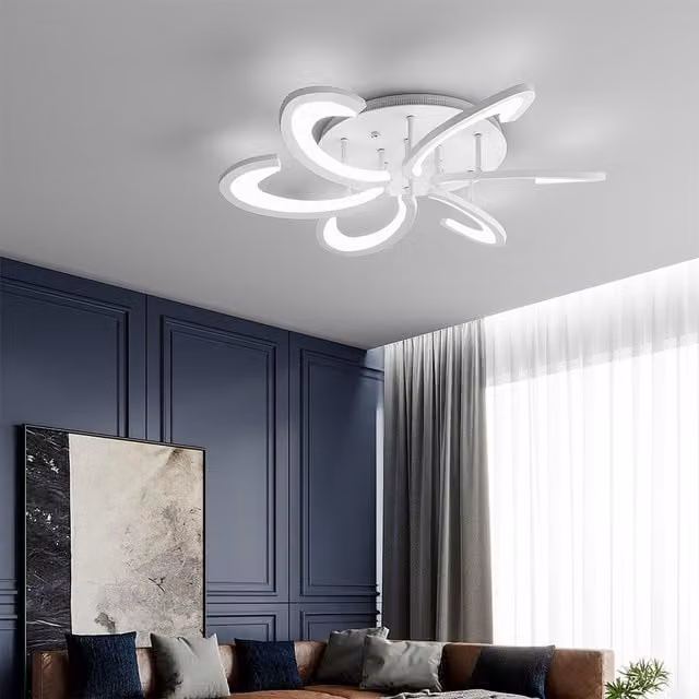 Livingandhome Organic Floral LED Ceiling Flush Light, White, 60W