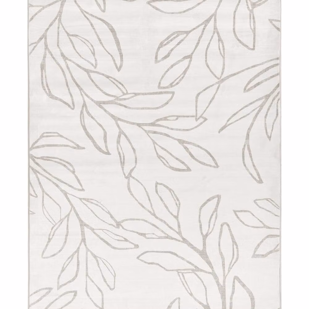 Wyld and Coco Beige Floral Minimalist Rectangular Rug, W: 140 cm, L: 200 cm