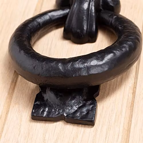 Hammer and Tongs Fleur De Lis Iron Door Knocker in Matt Black, Pack of 2, Height: 14 cm – 7