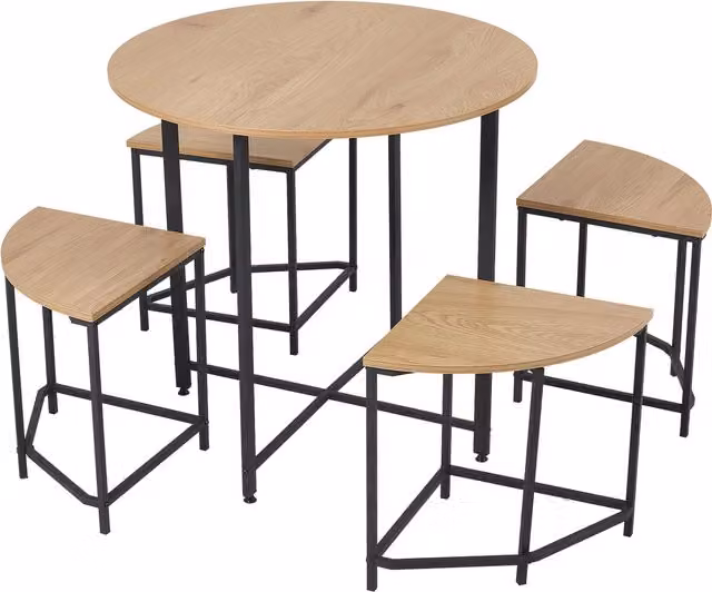 Livingandhome Modern Round Dining Table and Chair Set in Brown and Black