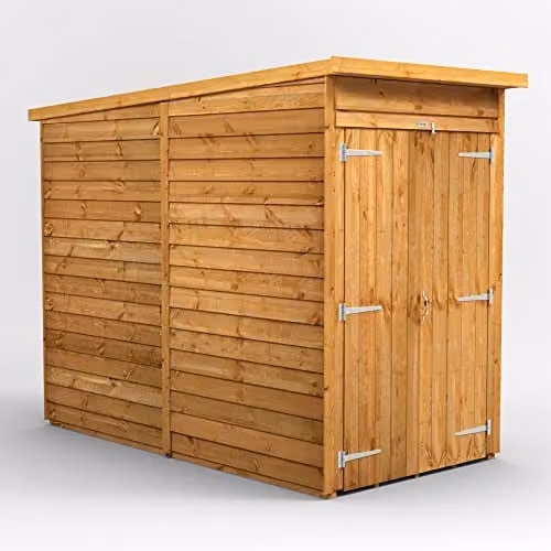 Powersheds Premium Pent Overlap Wooden Shed in Natural Brown with Double Doors and Security Features, W/D/H: 260.4 x 202.8 x 132.63 cm