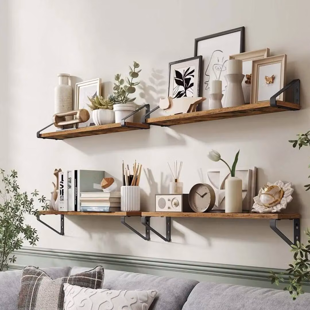 SONGMICS Set of 2 Brown Floating Wall Shelves with Industrial Style Mounting Options – 2