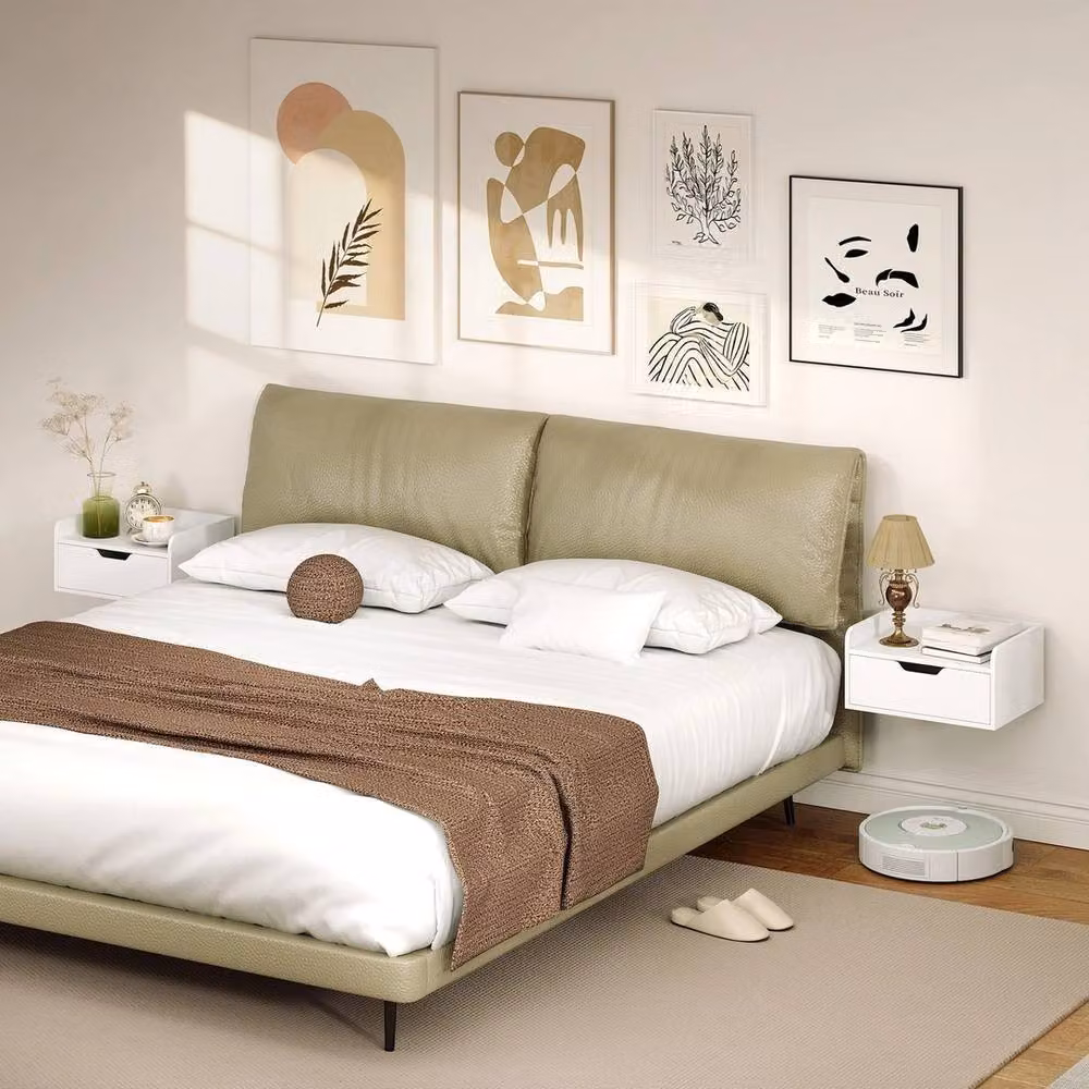 EONLION Set of 2 Modern Wall Mounted Floating Nightstands in White, Width: 100 cm – 2
