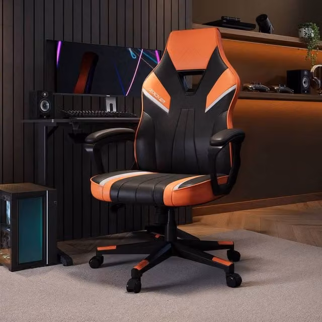 X Rocker Tempest Ergonomic Gaming Chair in Orange with Synthetic Leather and Headrest