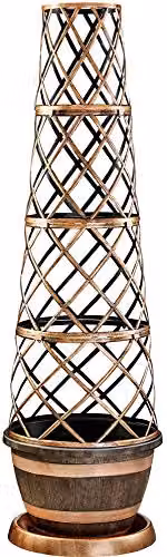 Thompson & Morgan Barrel Effect Flower Tower Planter with Frame and Saucer in Gold and Brown