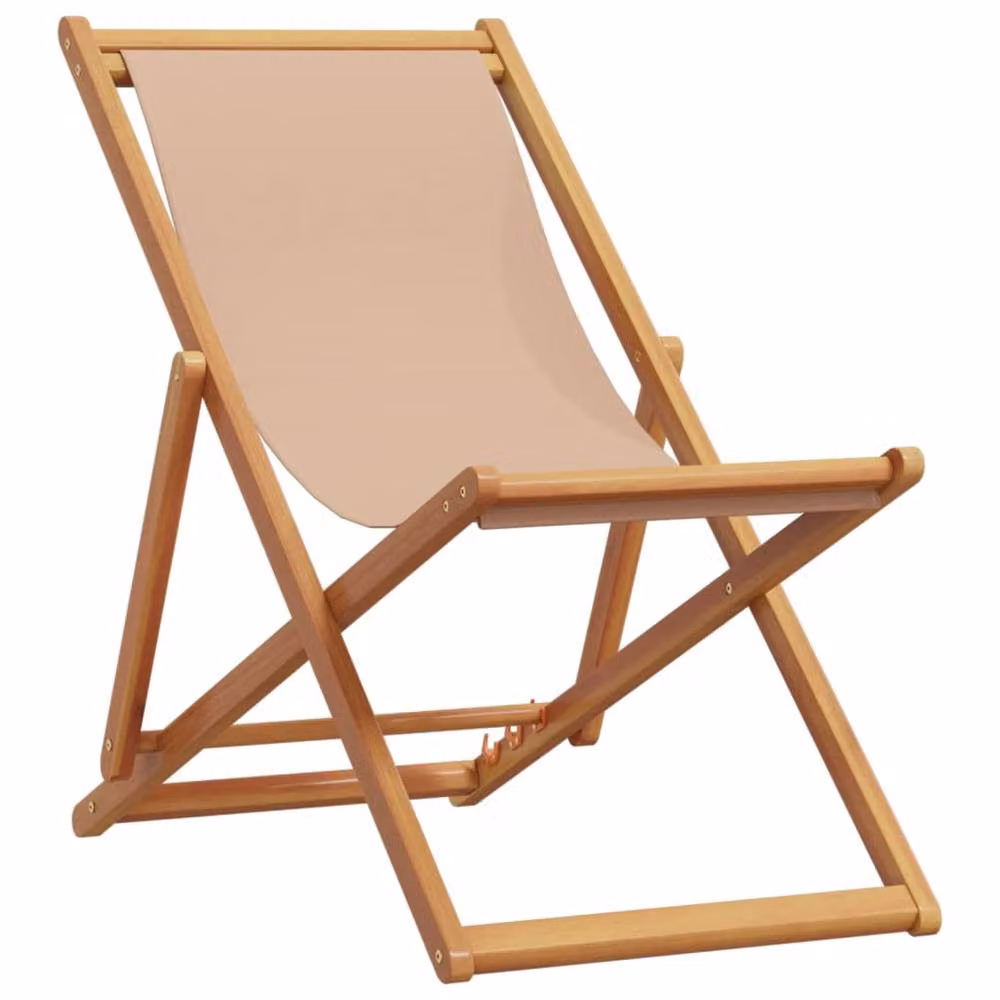 Berkfield Home Folding Beach Chair in Taupe with Solid Wood Eucalyptus Frame and Fabric – 2