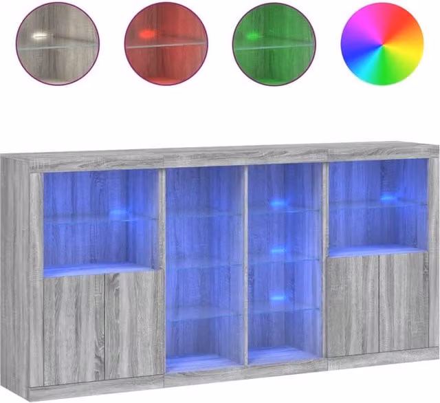 Berkfield Home Modern Grey Sideboard with Integrated LED Lighting W/D/H: 202 x 37 x 100 cm – 1