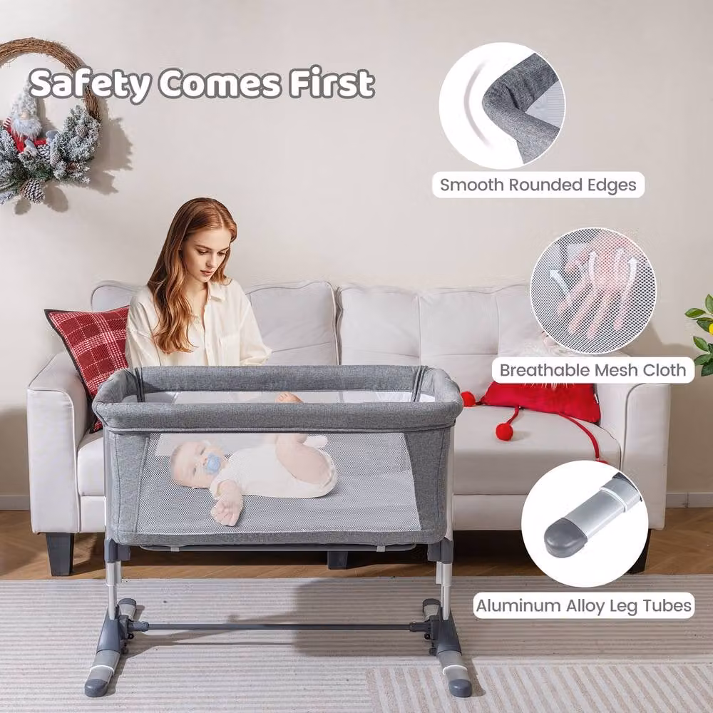 CASART Baby Bassinet Bedside Sleeper Crib with Adjustable Height in Grey – 5