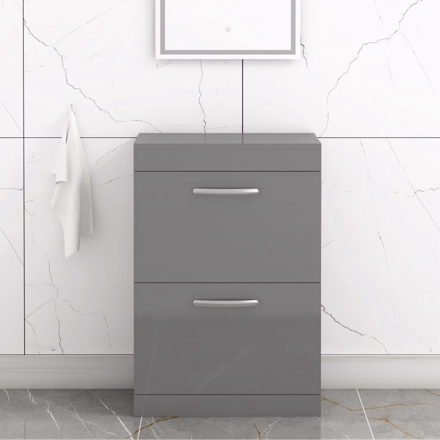 Royal Bathrooms Turin Floor Standing Worktop Vanity Unit with 2 Drawers in Indigo Grey Gloss