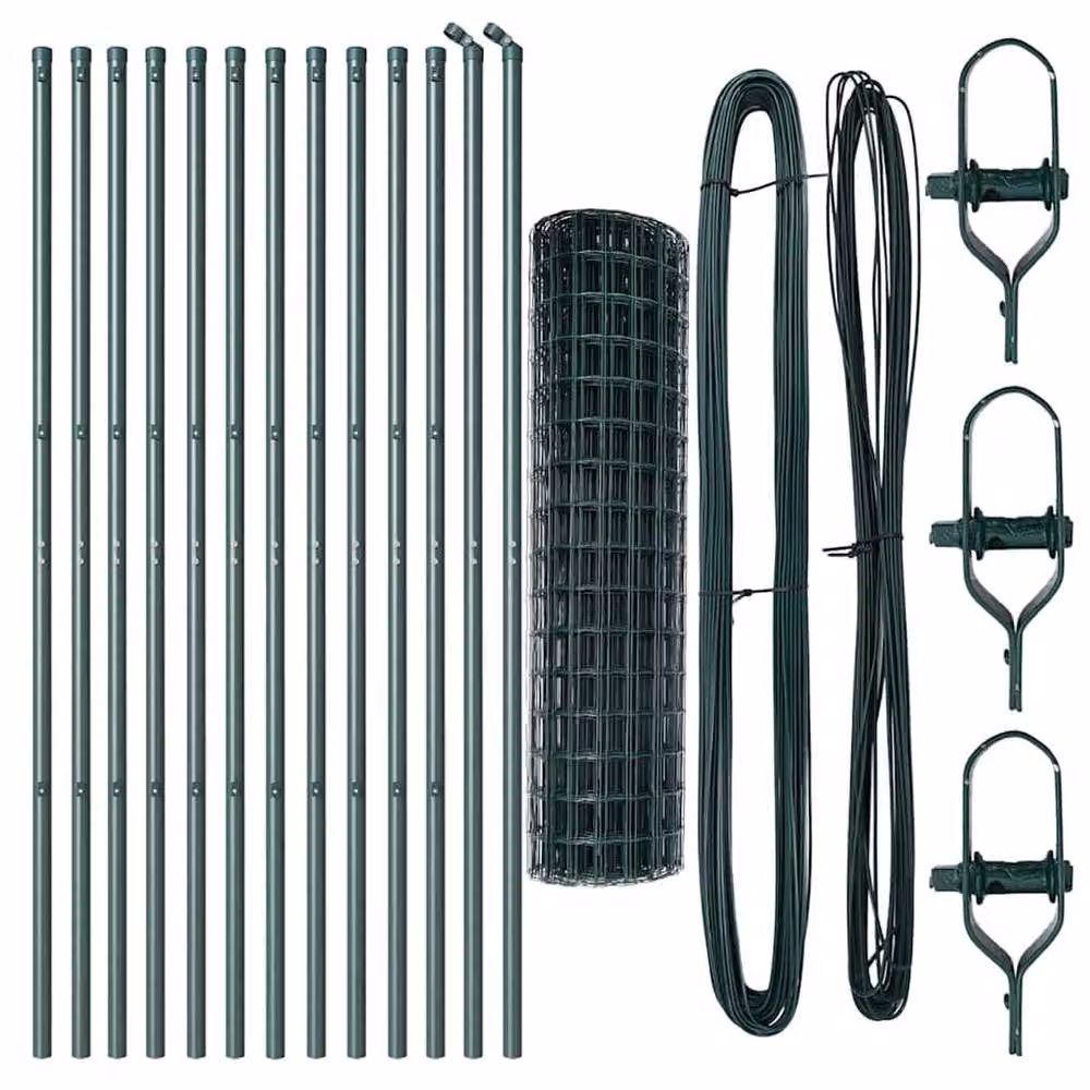 Berkfield Home Euro Fence with 13 Posts, Green Galvanised Steel, W: 25 m, H: 1.2 m – 4