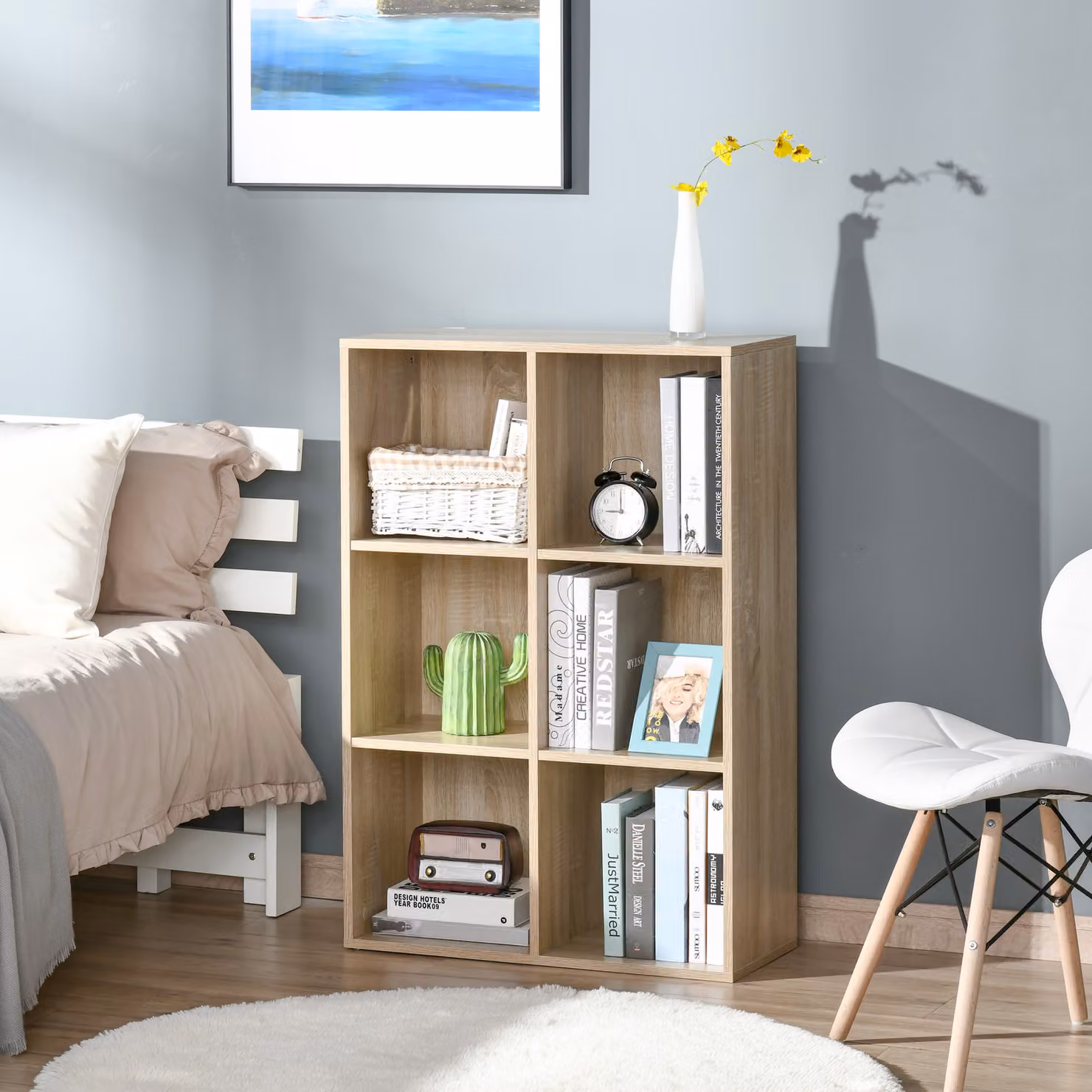 HOMCOM Six-Cube Freestanding Bookcase in Brown Oak Wood Effect – 2