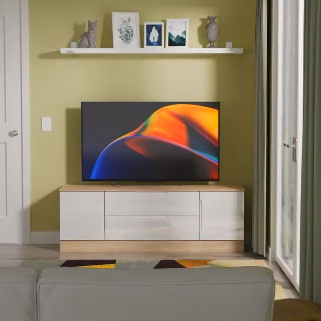 Ready Assembled 2 U Lucca Superwide TV Unit with 2 Doors and 2 Drawers in Light Oak
