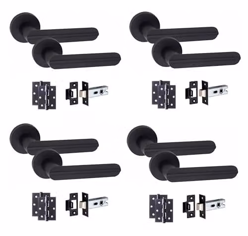 Golden Grace Lima Door Handles with Hinges, Matt Black Finish, 4 Sets – 1