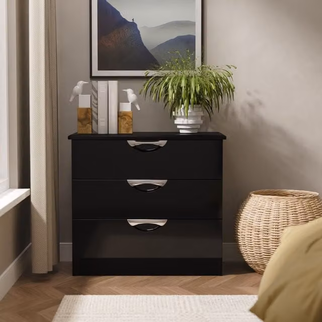 Ready Assembled 2 U Holborn 3 Drawer Chest in Black