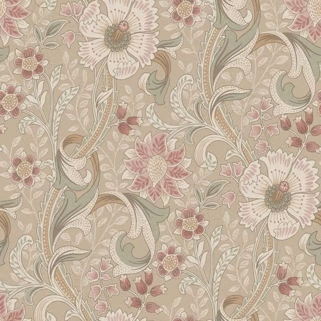 Grandeco Traditional Wallpaper in Taupe Pink