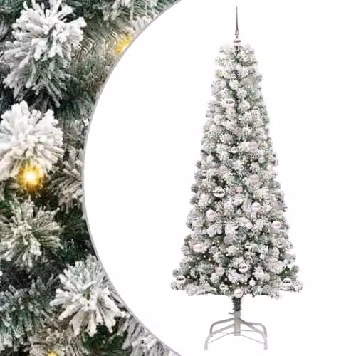 vidaXL Artificial Hinged Christmas Tree in Green and White, Height: 210 cm – 1