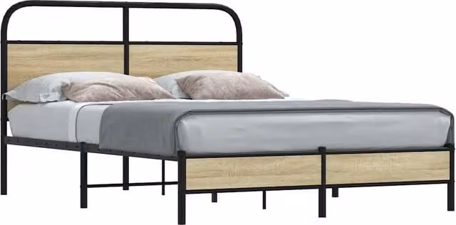 Berkfield Home Bed Frame in Sonoma Oak and Brown Engineered Wood with Metal Accents, W: 140 cm, L: 200 cm – 1