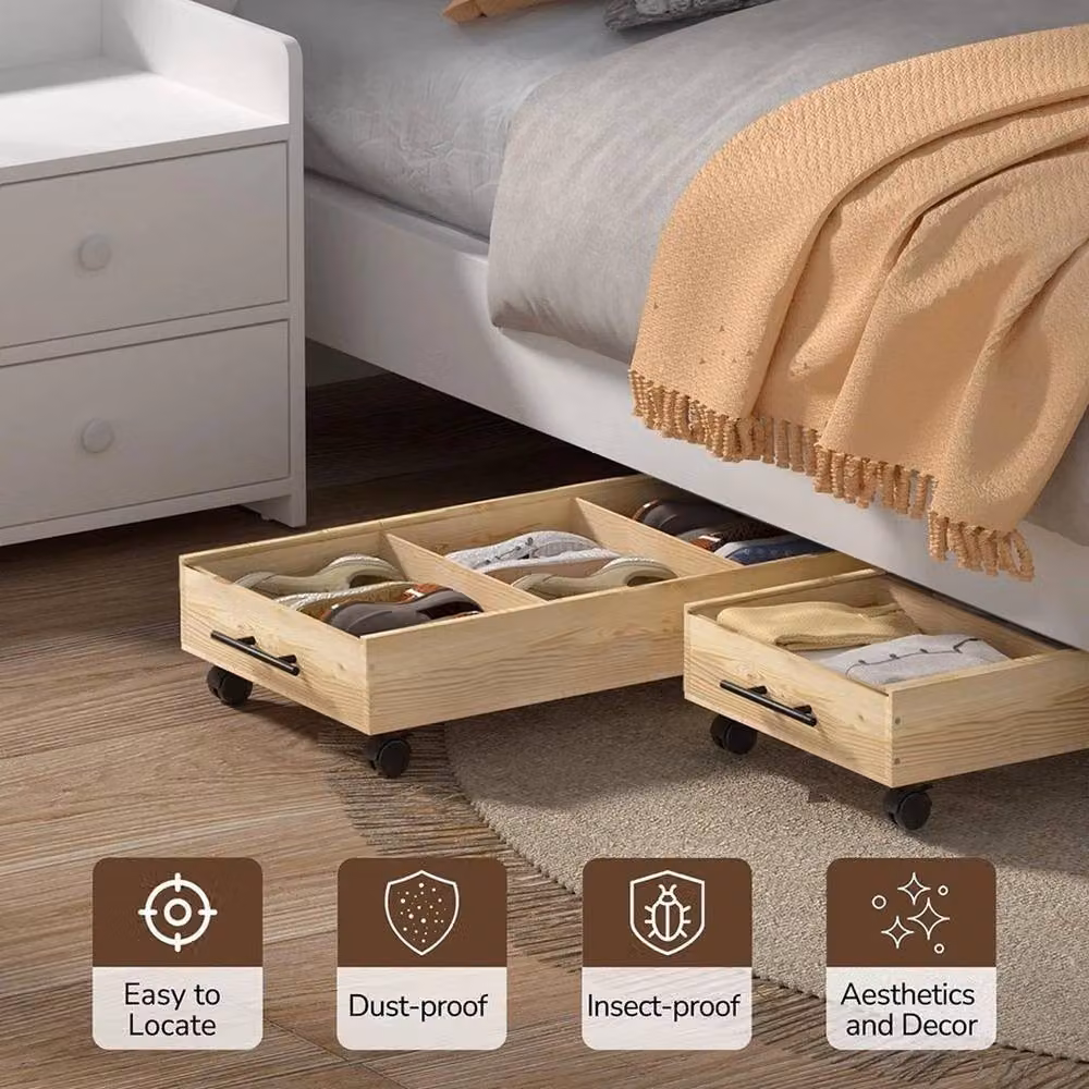 Kelvenix 3 Grid Clothing and Toy Storage Box in Natural Wood and Beige – 3