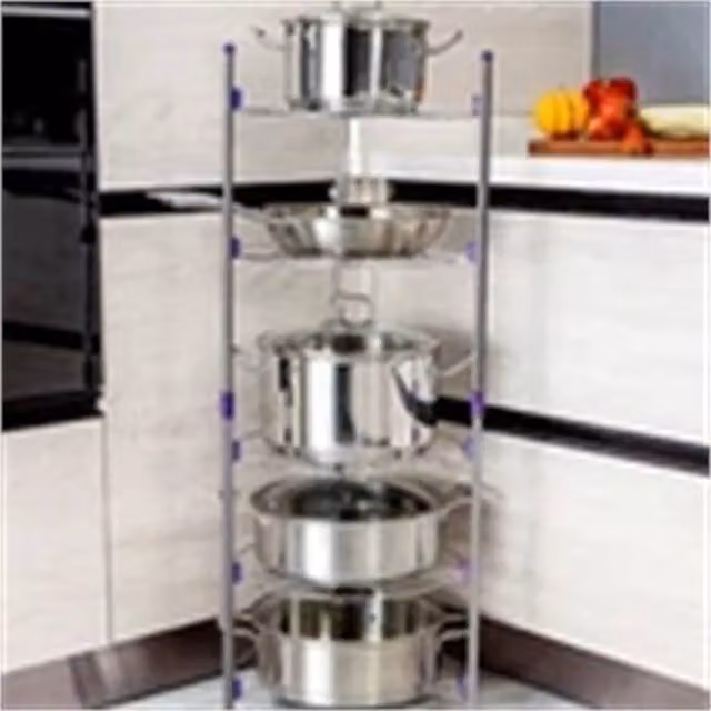 Nordara 5 Tier Silver Metal Kitchen Pan and Saucepan Storage Stand, Width: 100 cm