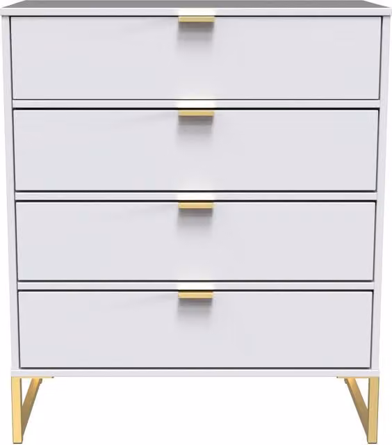 Ready Assembled 2 U Tamworth 4 Drawer Chest in White and Gold