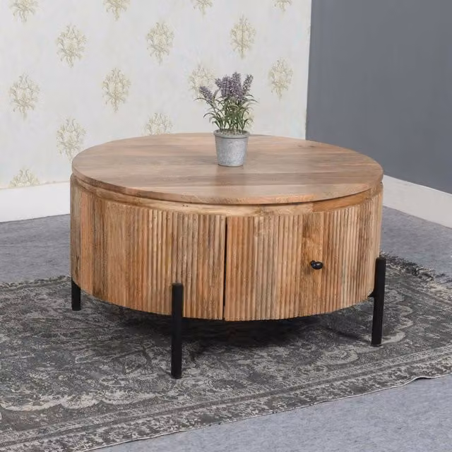 IH Design York Industrial Square Coffee Table in Brown Wood and Metal