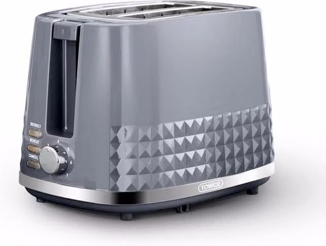 Tower Solitaire 2 Slice Toaster with Black Chrome Accents, Grey