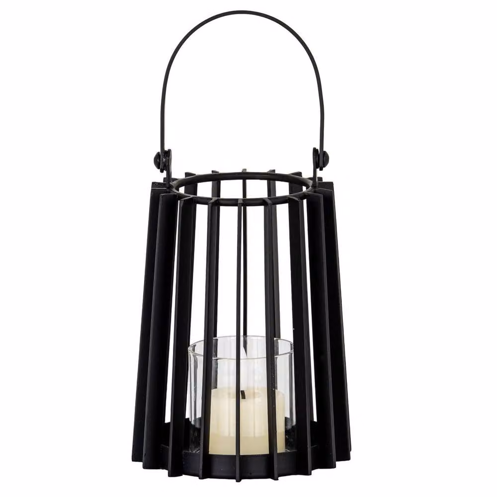 Lemon Pavilion Lynk Small Lantern with Handle and Candle Holder, Black, W: 12 cm, D: 12 cm, H: 24 cm – 2