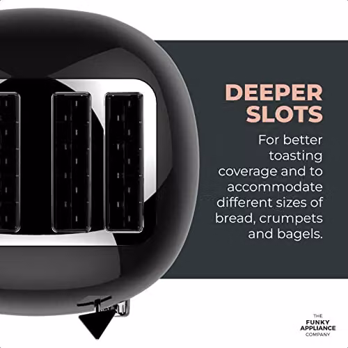 The Funky Appliance Company Large Retro 4-slice Toaster with Extra Wide and Deep Slots, 6 Browning Levels, Frozen, Cancel and Reheat Functions, Black – 3