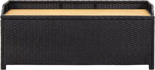 Berkfield Home Modern Garden Storage Bench in Black Oiled Acacia Wood and Rattan