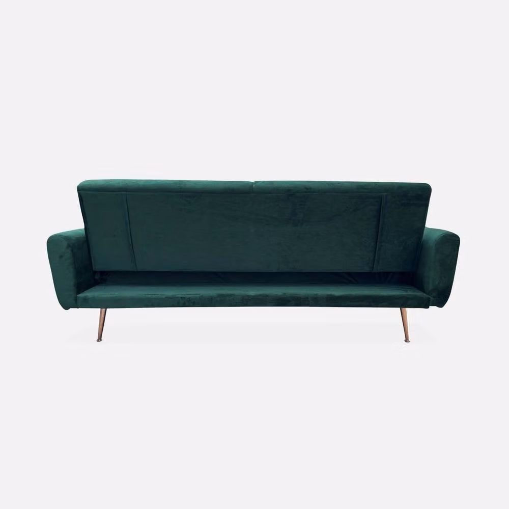 sweeek 3-Seater Velvet Convertible Click Clack Sofa Bed in Green with Gold Accents – 2
