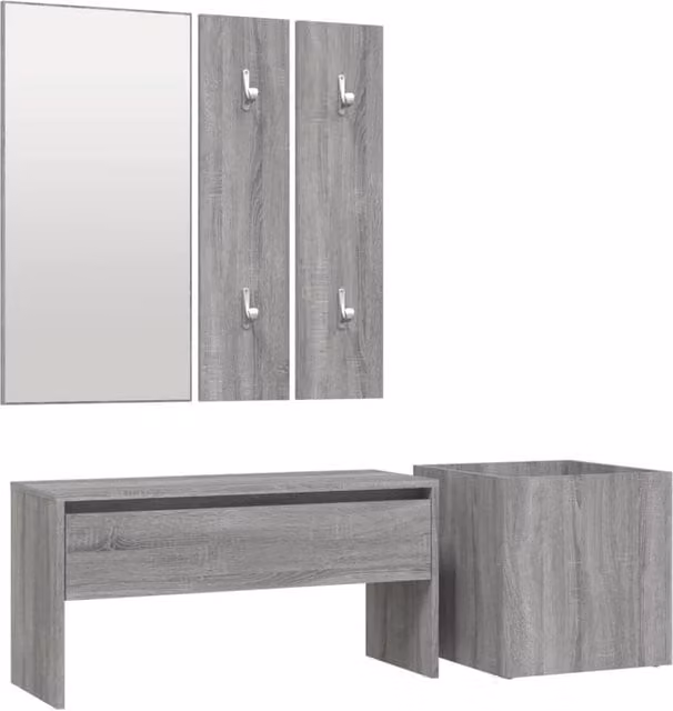 Berkfield Home Modern Grey Hallway Furniture Set with Bench, Mirror and Wall Rack
